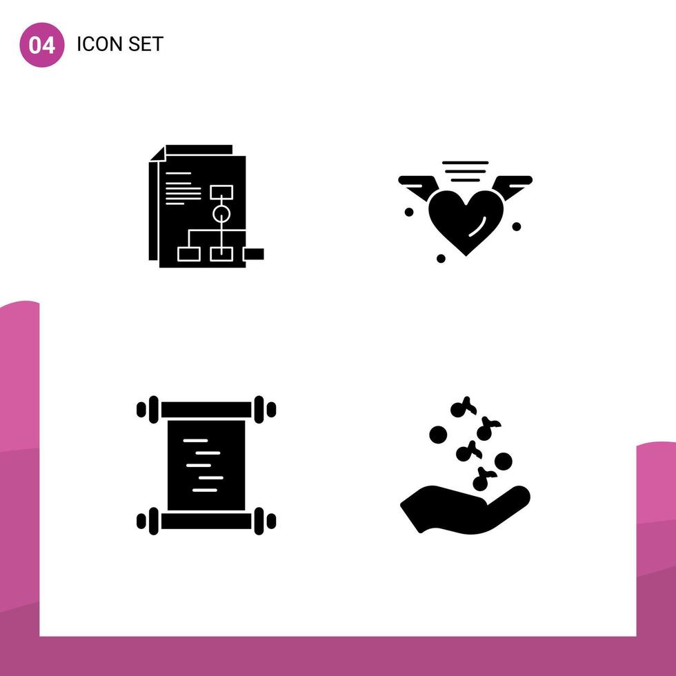 4 Solid Glyph concept for Websites Mobile and Apps presentation log report heart fist Editable Vector Design Elements
