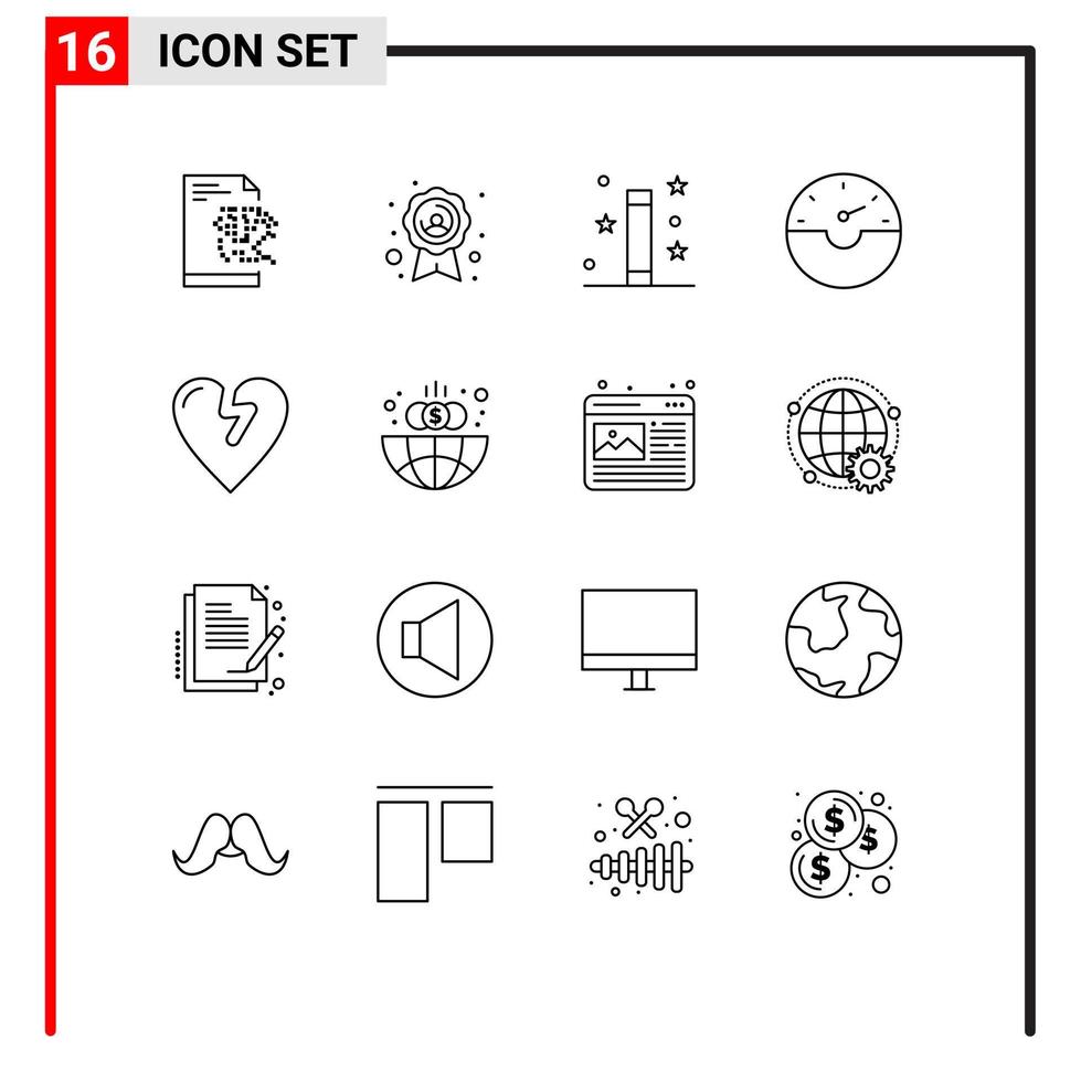 Modern Set of 16 Outlines and symbols such as business infarct magic wand heart attack gauge Editable Vector Design Elements