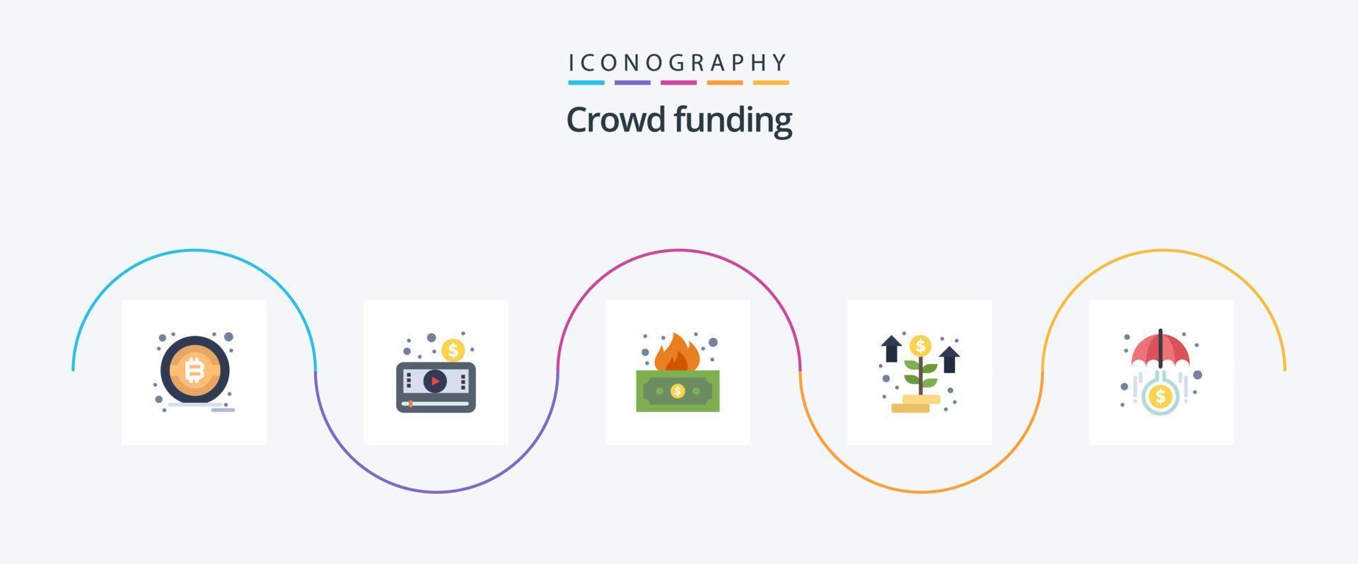 Crowdfunding Flat 5 Icon Pack Including growth. plant. risky. startup. grow vector