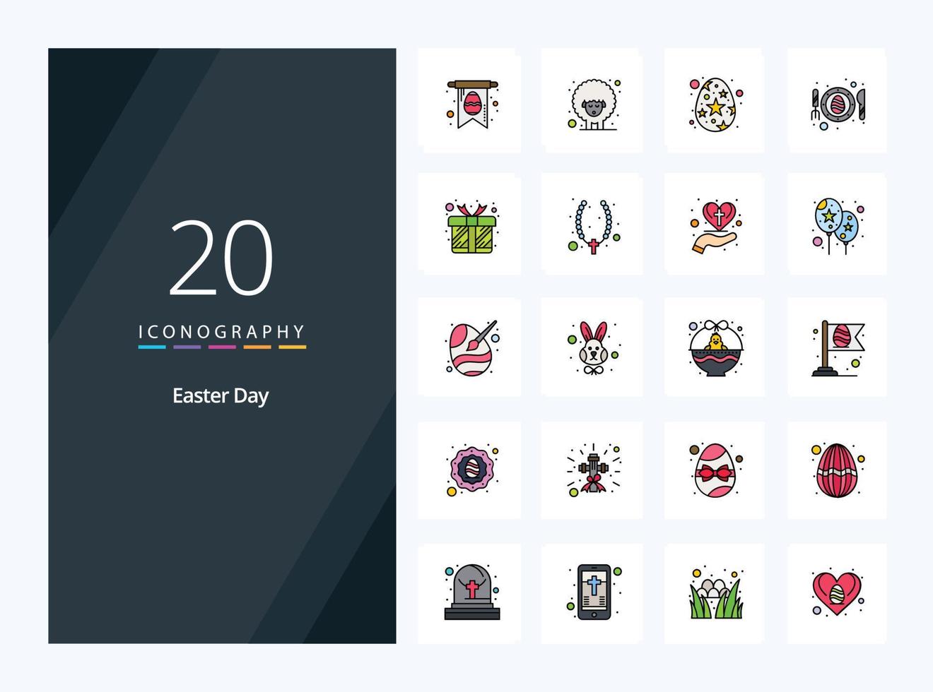 20 Easter line Filled icon for presentation vector