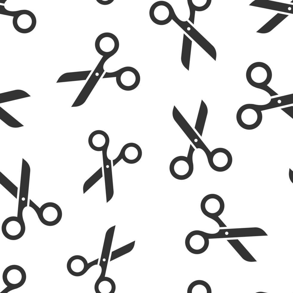 Scissor icon in flat style. Cut equipment vector illustration on white isolated background. Cutter seamless pattern business concept.
