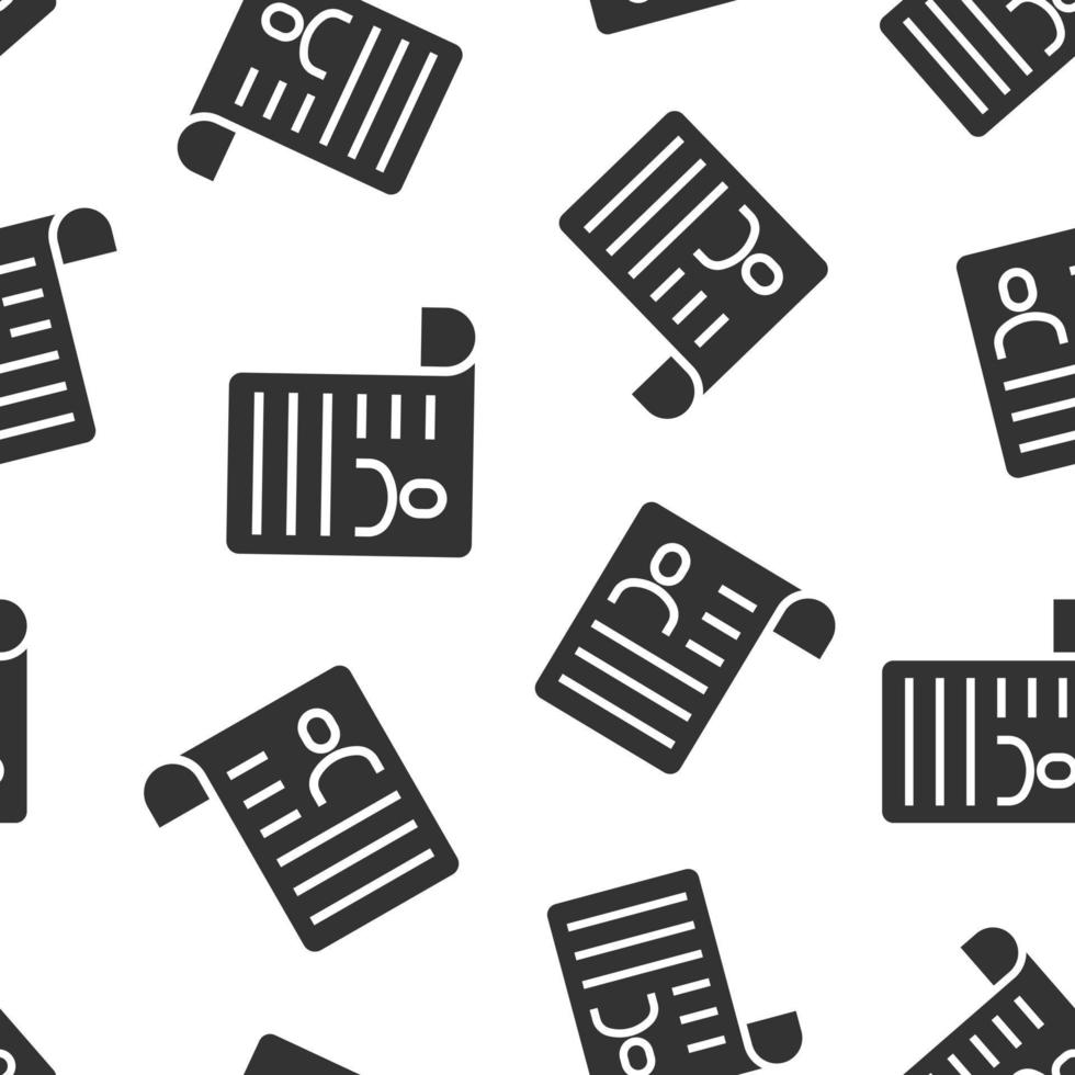 Resume icon in flat style. Contract document vector illustration on white isolated background. Paper notepad seamless pattern business concept.