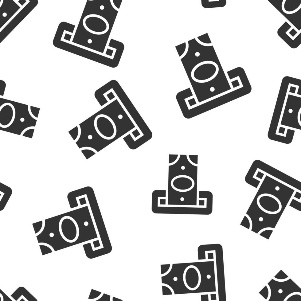 Money ATM icon in flat style. Exchange cash vector illustration on white isolated background. Banknote bill seamless pattern business concept.