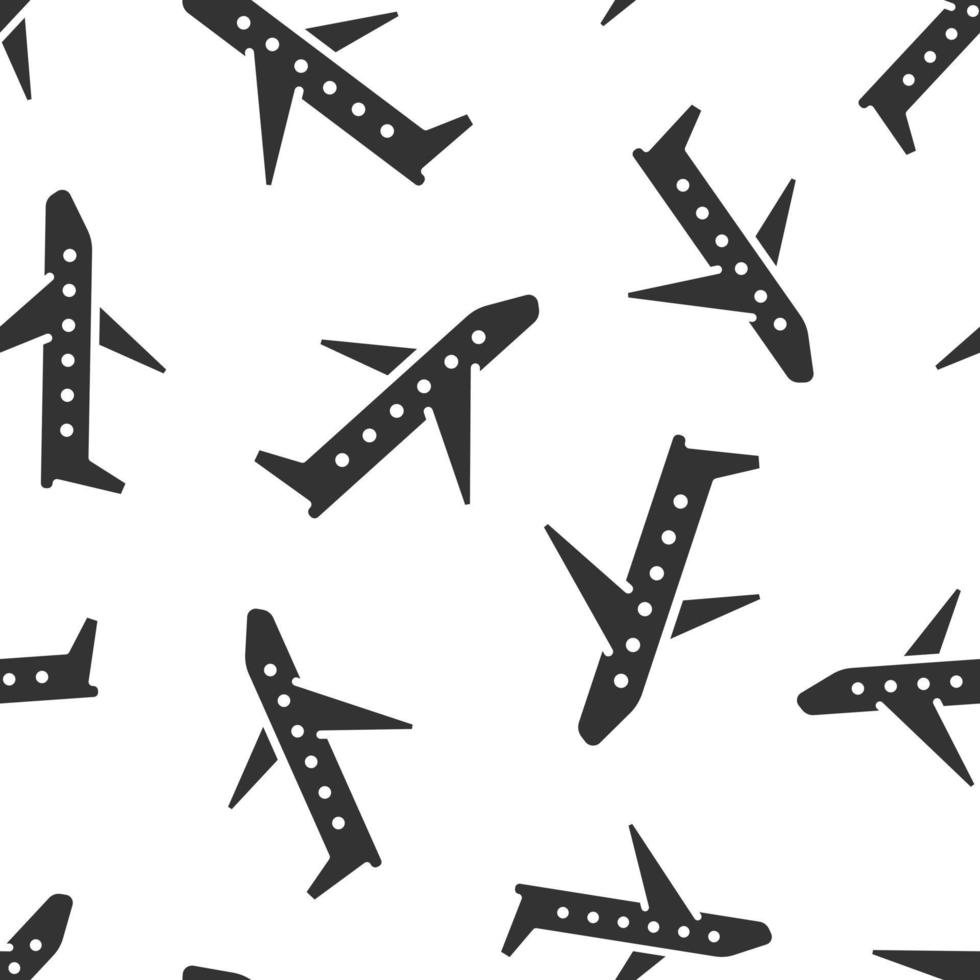 Plane icon in flat style. Airplane vector illustration on white isolated background. Flight airliner seamless pattern business concept.