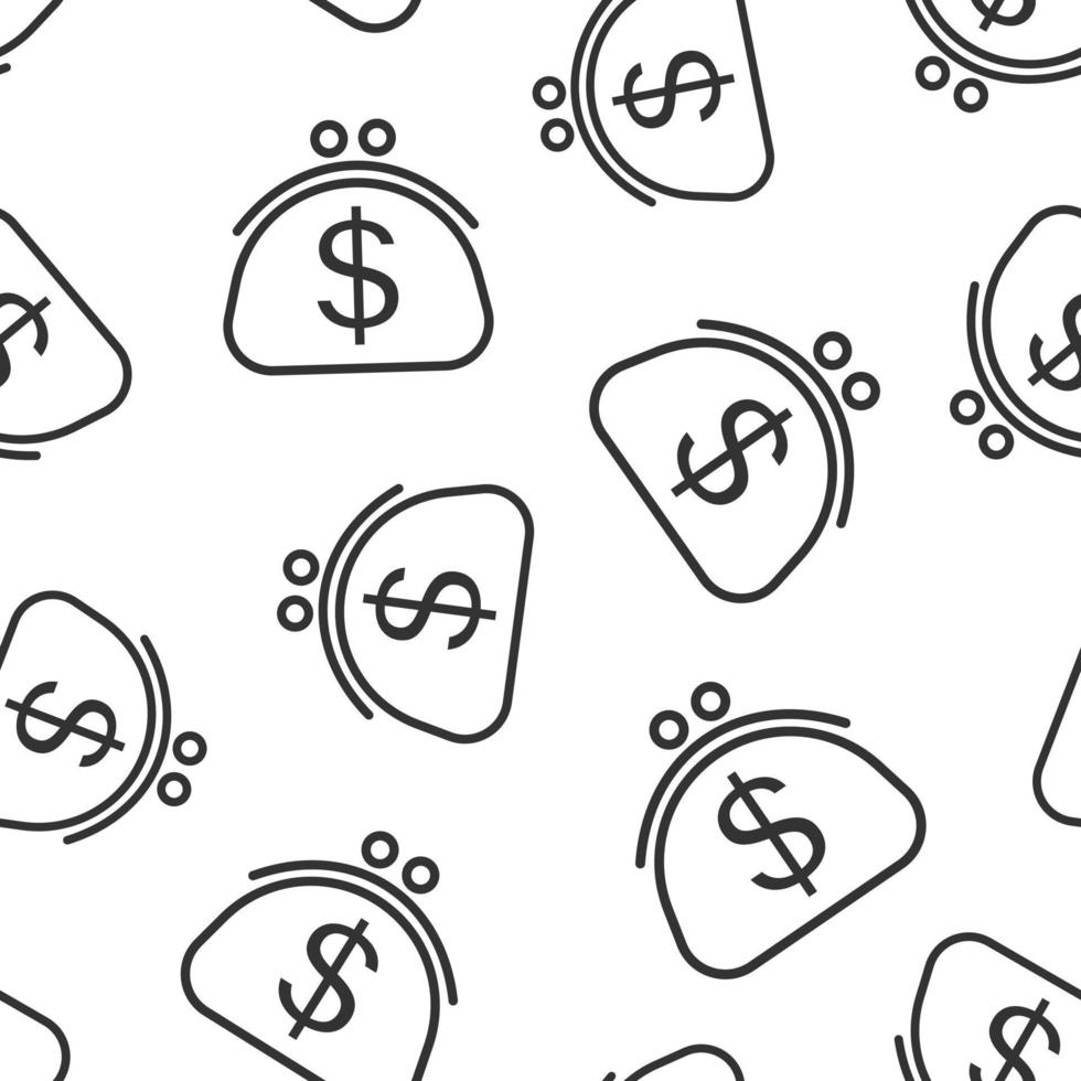 Money bag icon in flat style. Moneybag with dollar vector illustration on white isolated background. Cash sack seamless pattern business concept.
