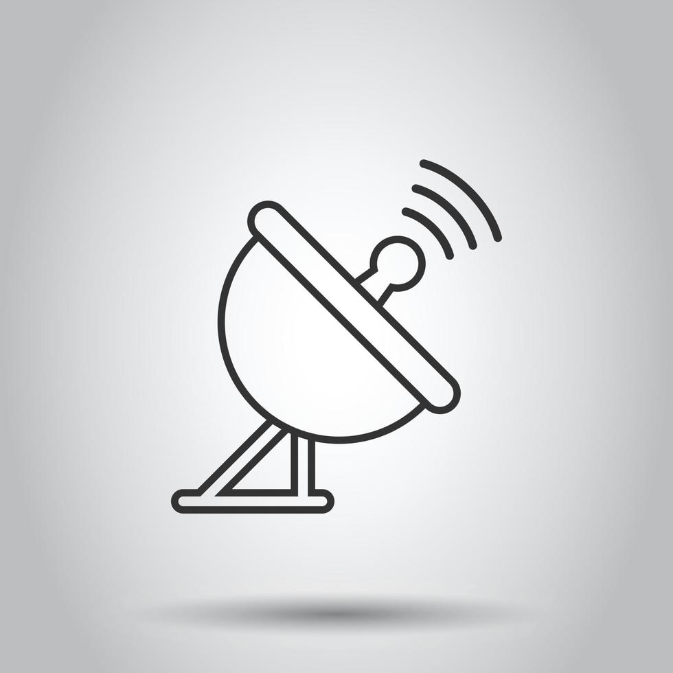 Satellite antenna tower icon in flat style. Broadcasting vector illustration on white isolated background. Radar business concept.