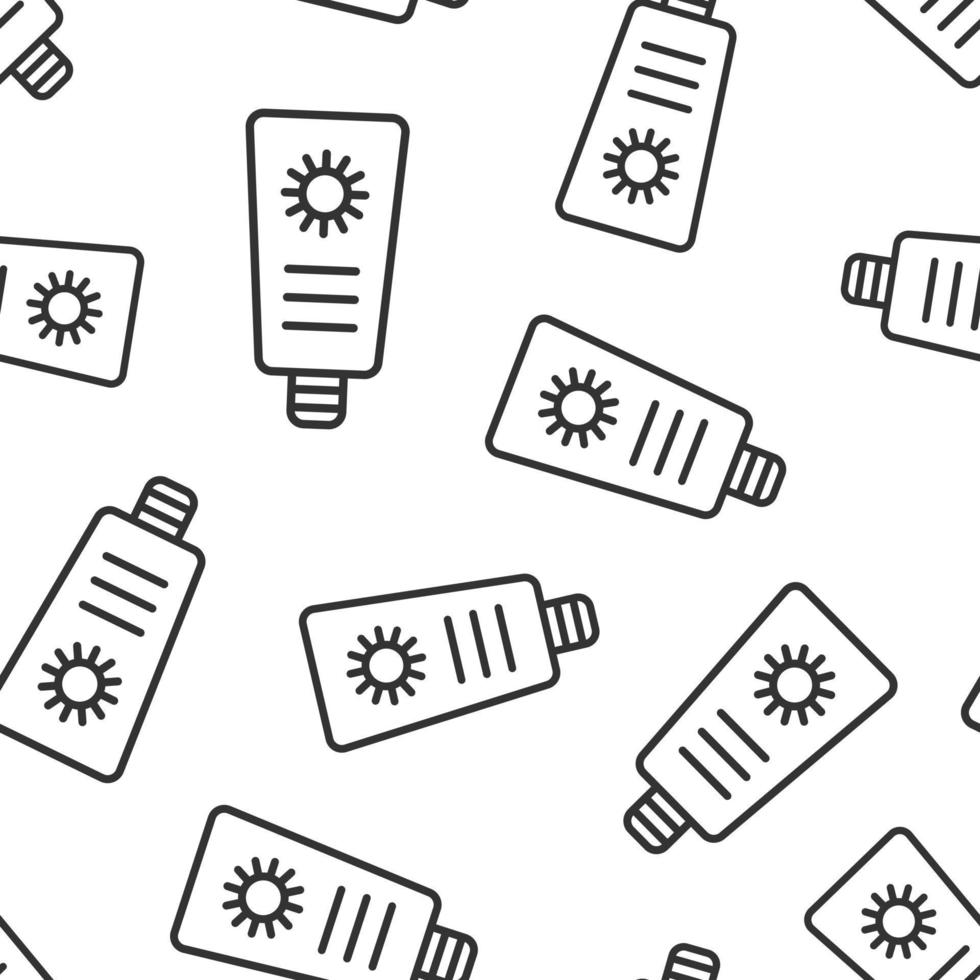 Sun protection icon in flat style. Sunblock cream vector illustration on white isolated background. Spf care seamless pattern business concept.