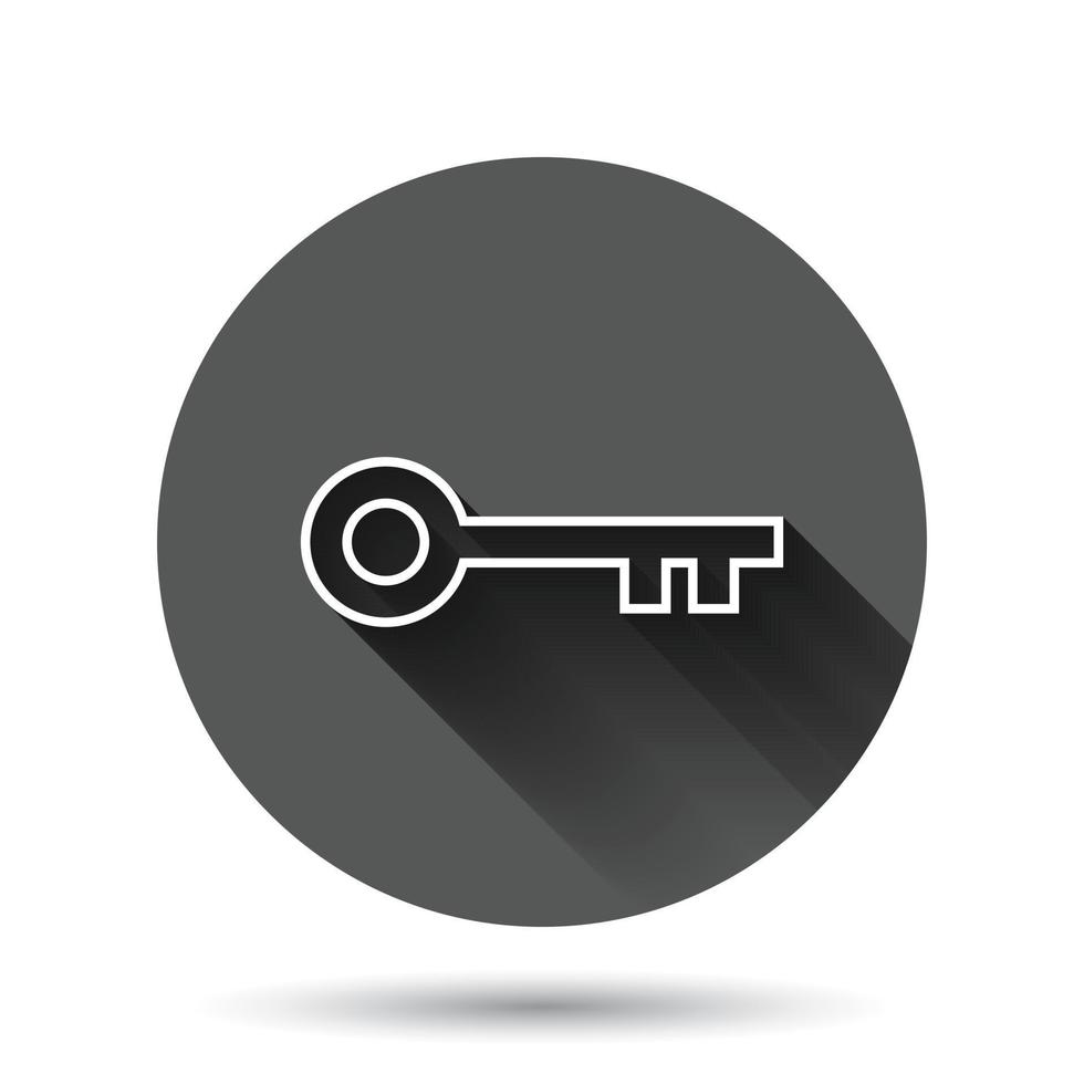 icono de llave en estilo plano. ilustración de vector de contraseña sobre fondo redondo negro con efecto de sombra larga. concepto de negocio de botón de círculo de acceso.