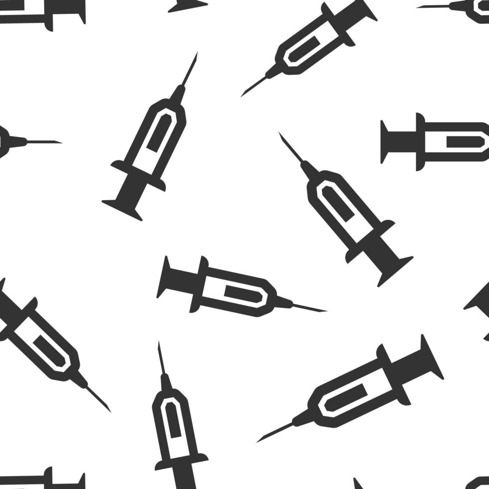 Syringe icon in flat style. Inject needle vector illustration on white isolated background. Drug dose seamless pattern business concept.