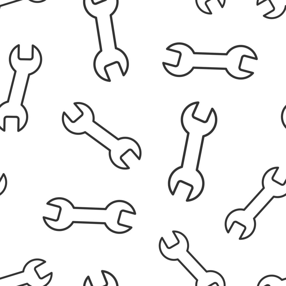 Wrench icon in flat style. Spanner key vector illustration on white isolated background. Repair equipment seamless pattern business concept.