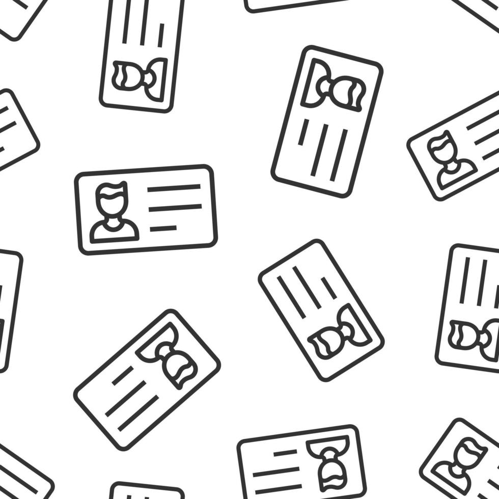 Id card icon in flat style. Identity tag vector illustration on white isolated background. Driver licence seamless pattern business concept.