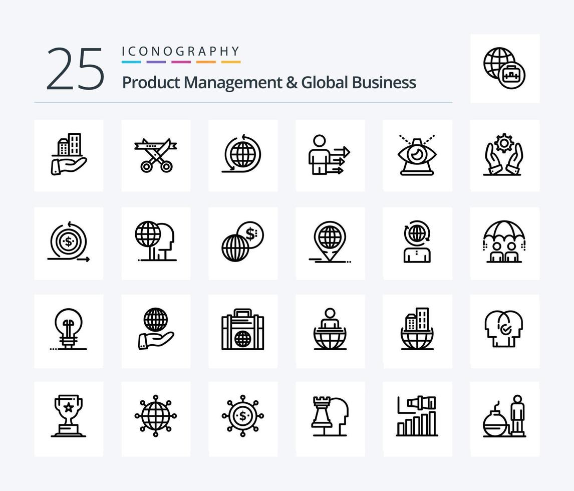 paquete de iconos de 25 líneas de gestión de productos y negocios globales, incluido el moderno. negocio. negocio global. moderno. negocio vector