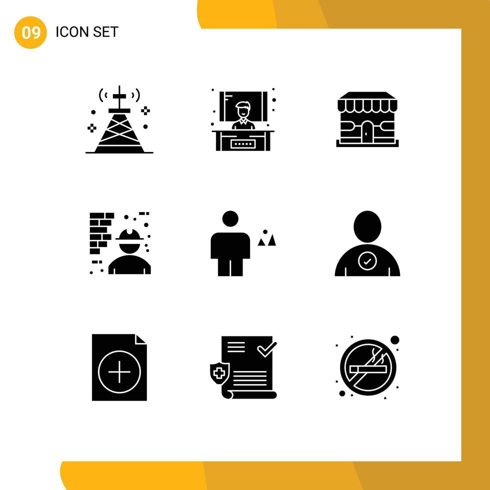 Modern Set of 9 Solid Glyphs Pictograph of avatar man ecommerce labour architecture Editable Vector Design Elements
