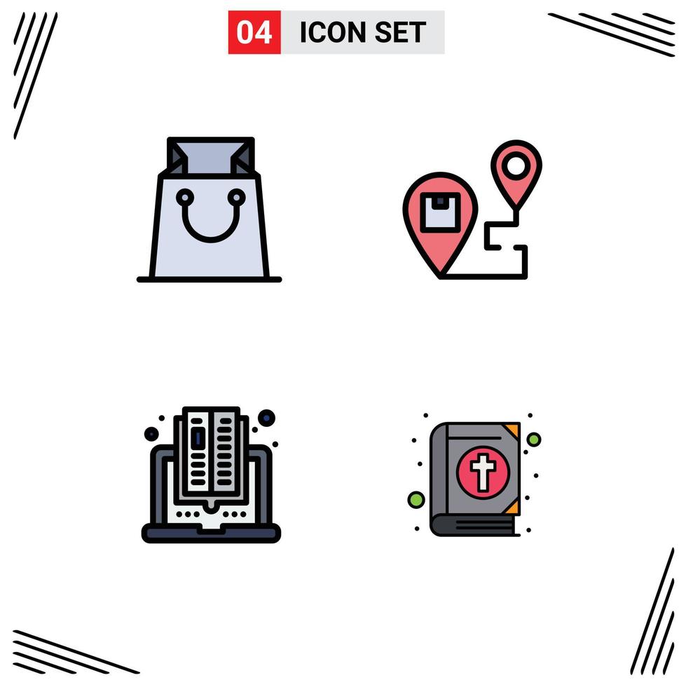 4 Universal Filledline Flat Colors Set for Web and Mobile Applications bag computer delivery map reading Editable Vector Design Elements