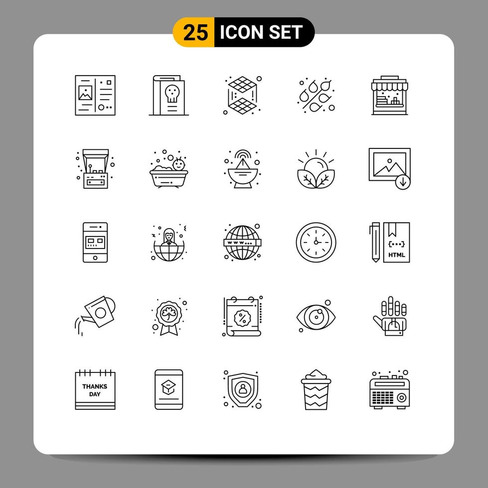 Mobile Interface Line Set of 25 Pictograms of park shop legend wheat cereal Editable Vector Design Elements