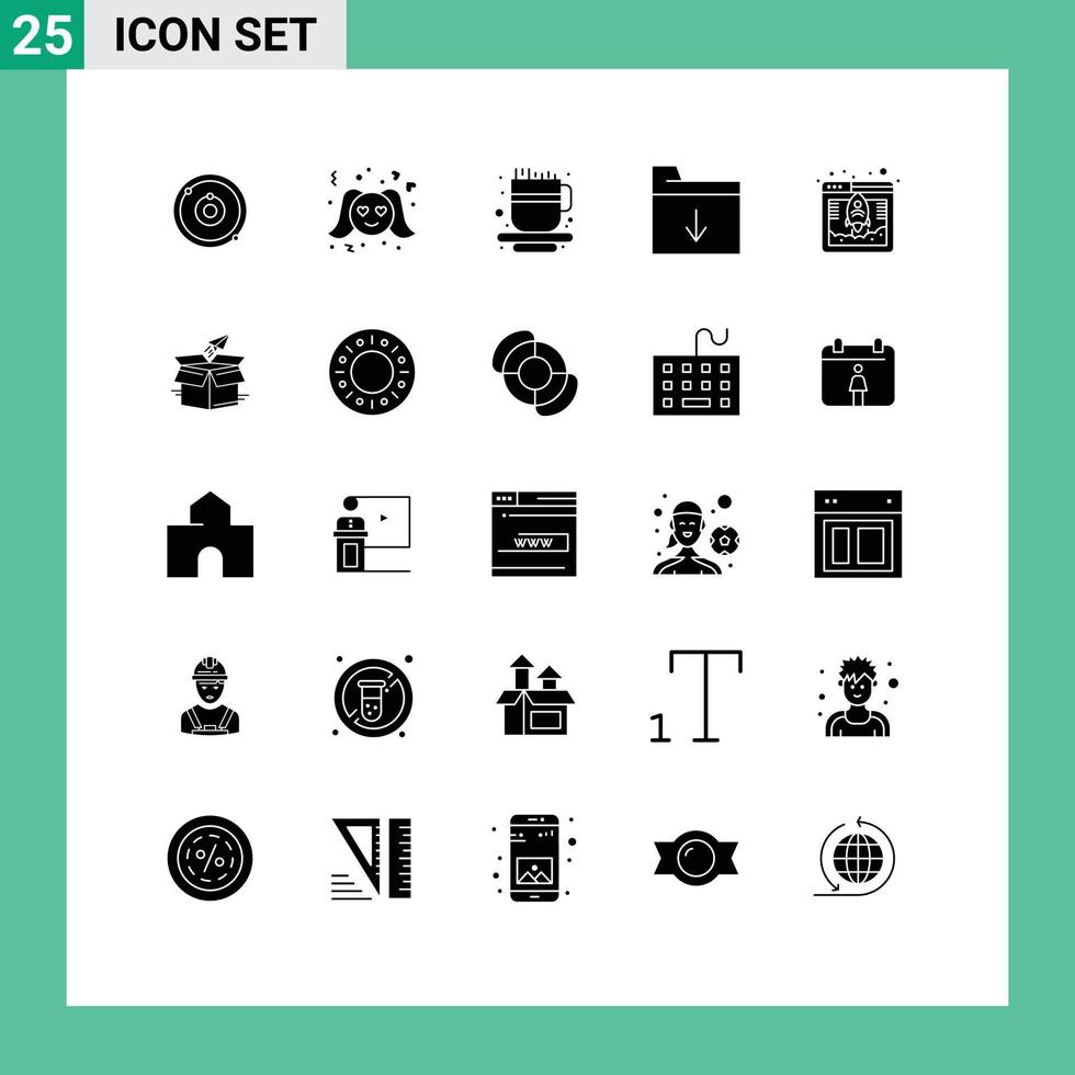 25 Solid Glyph concept for Websites Mobile and Apps web hosting database coffee cup access folder Editable Vector Design Elements