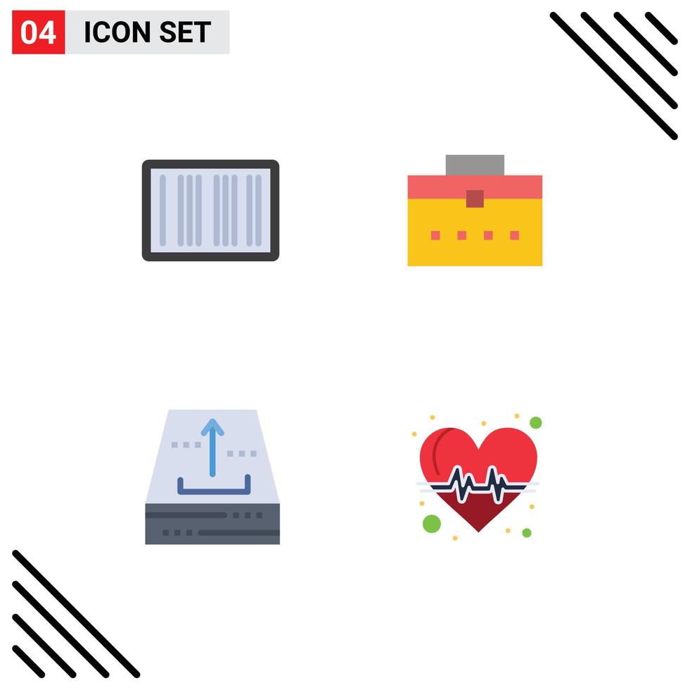 Pack of 4 Modern Flat Icons Signs and Symbols for Web Print Media such as barcode box shopping user office Editable Vector Design Elements