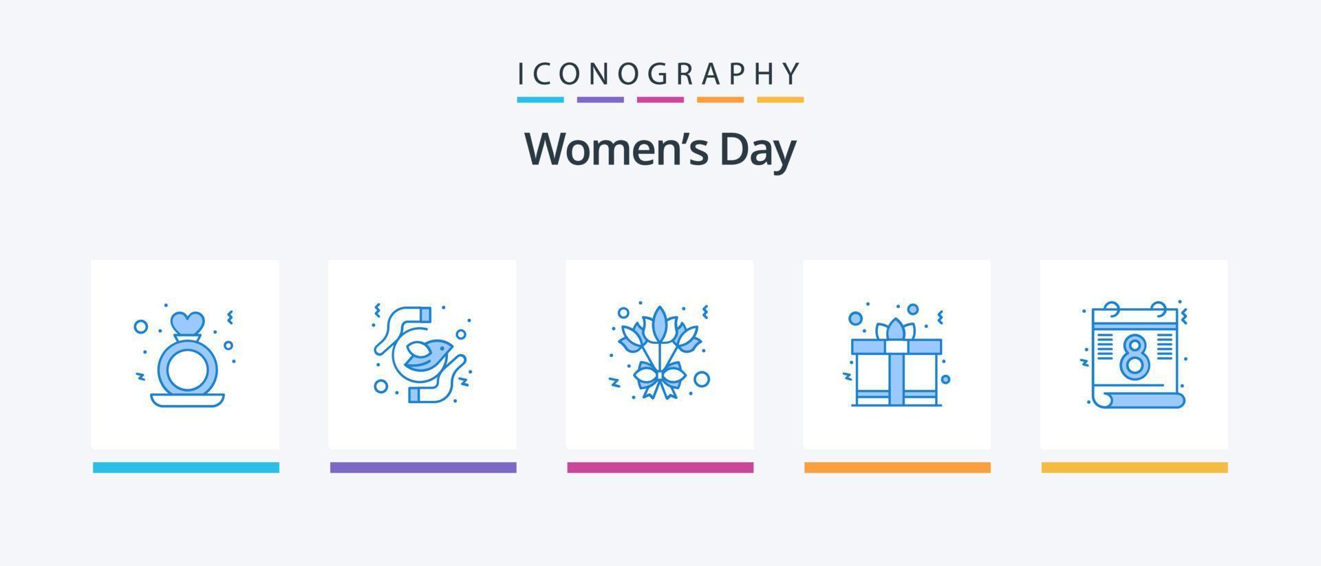 Womens Day Blue 5 Icon Pack Including calendar. heart. peace. gift box. rose. Creative Icons Design vector