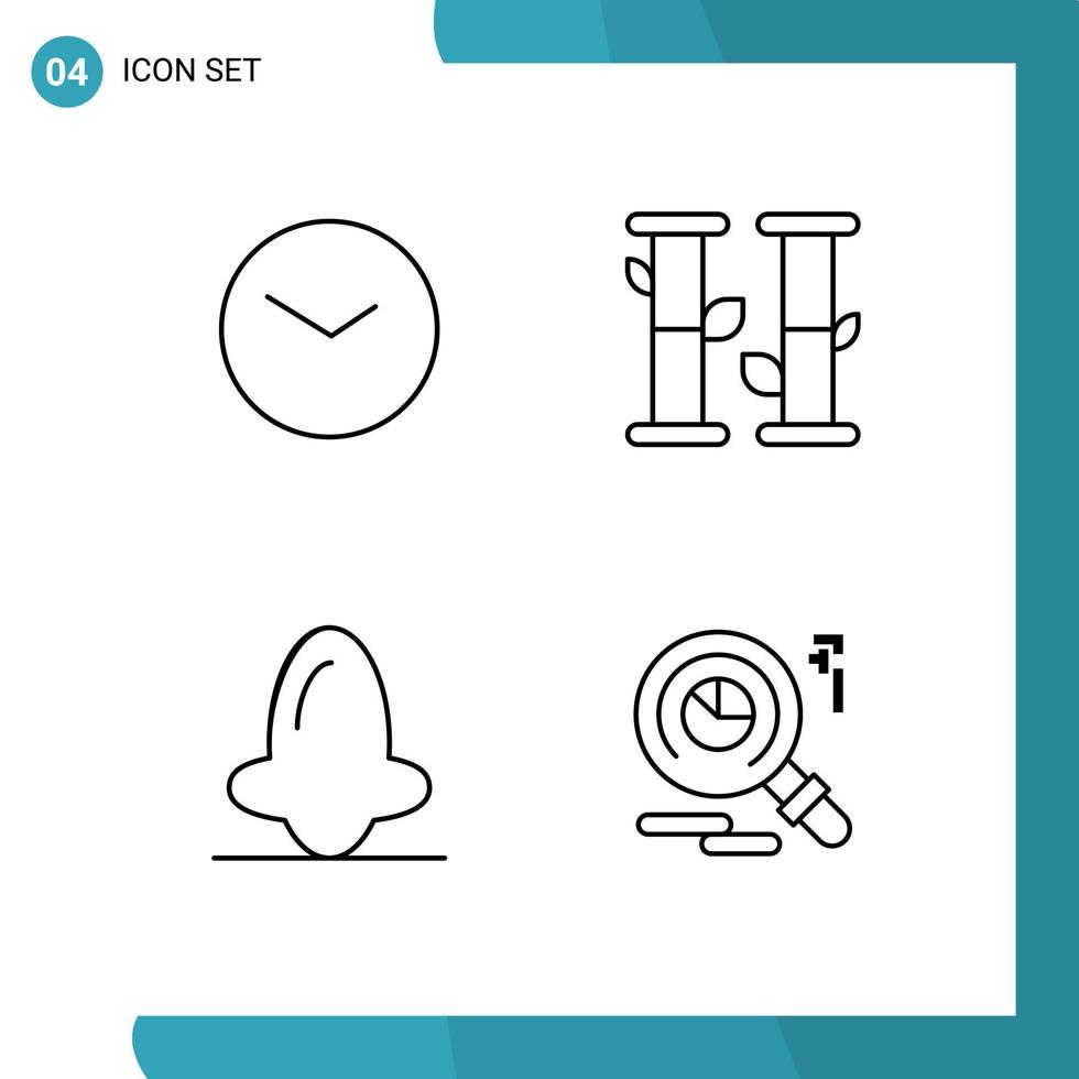 4 Universal Line Signs Symbols of basic face clock summer nose Editable Vector Design Elements