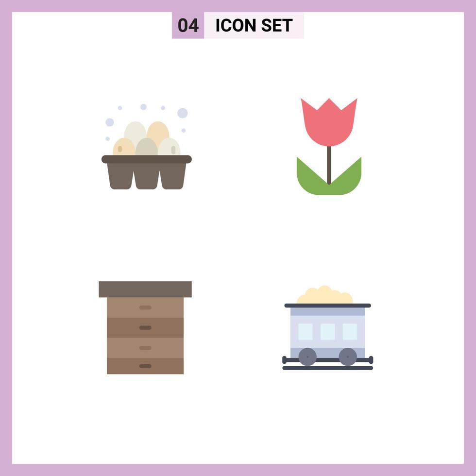 User Interface Pack of 4 Basic Flat Icons of egg drawer supermarket macro pollution Editable Vector Design Elements