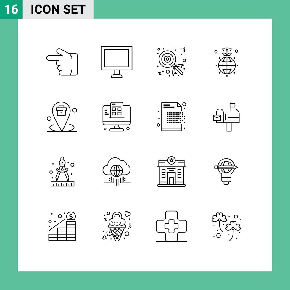 Stock Vector Icon Pack of 16 Line Signs and Symbols for place corporate dessert business world Editable Vector Design Elements