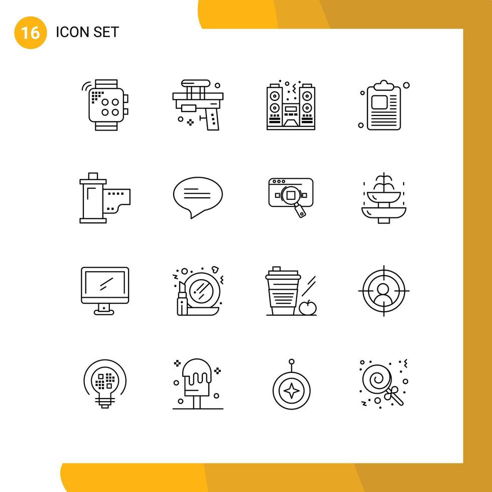 16 Universal Outlines Set for Web and Mobile Applications cinema clipboard toy business party Editable Vector Design Elements