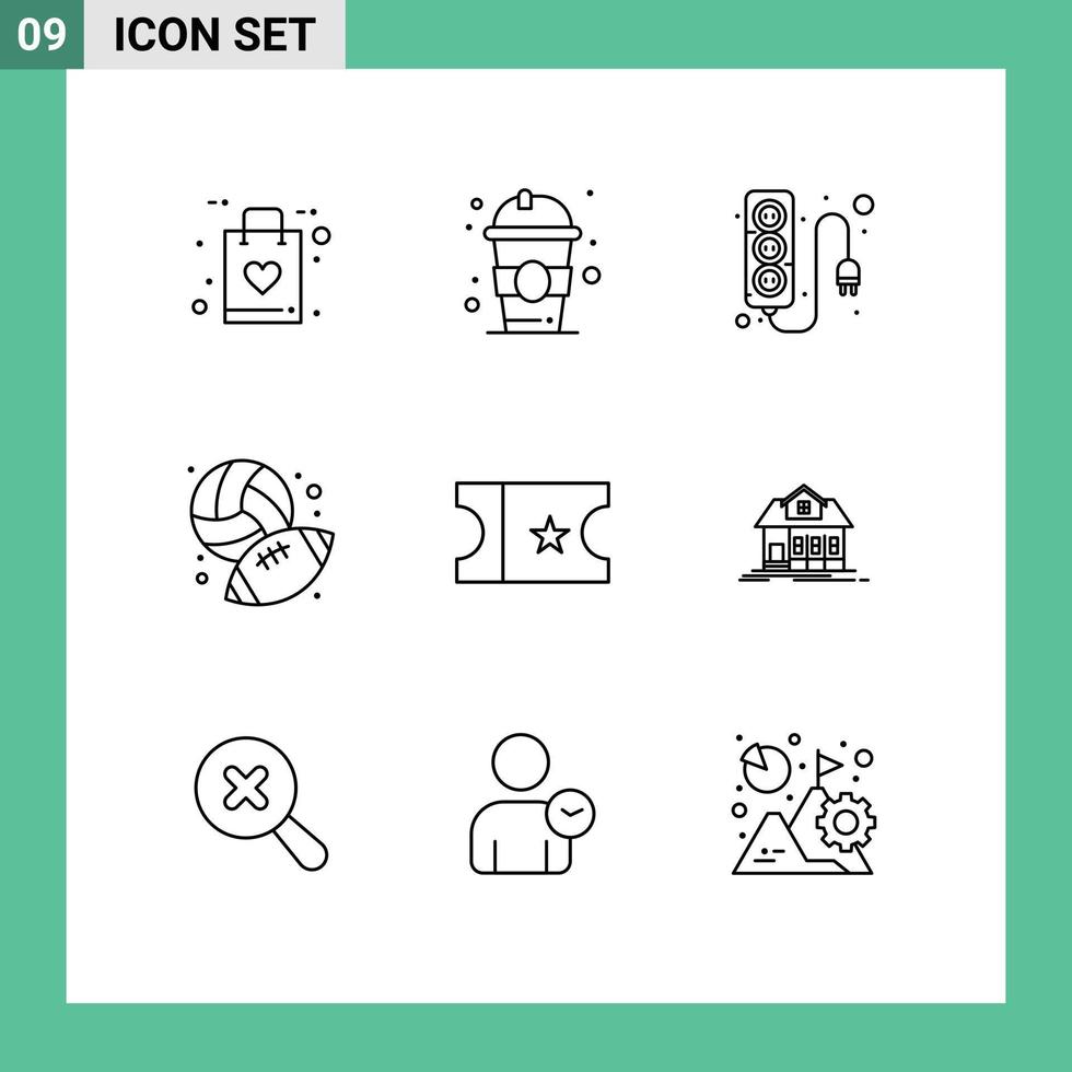 User Interface Pack of 9 Basic Outlines of ticket hobby electronics hobbies football Editable Vector Design Elements