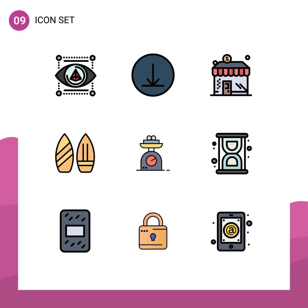 Stock Vector Icon Pack of 9 Line Signs and Symbols for weight scale dollar machine sports Editable Vector Design Elements