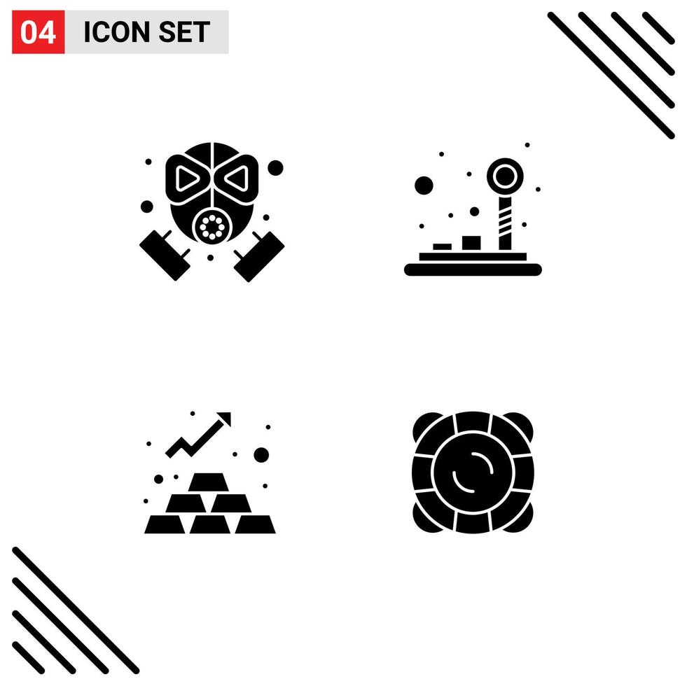 Group of 4 Solid Glyphs Signs and Symbols for fire gold protection game asset Editable Vector Design Elements