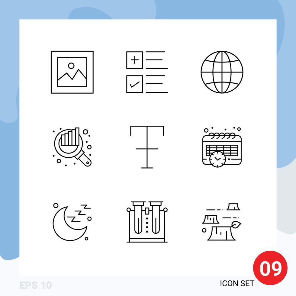 9 User Interface Outline Pack of modern Signs and Symbols of strike font earth seo chart Editable Vector Design Elements