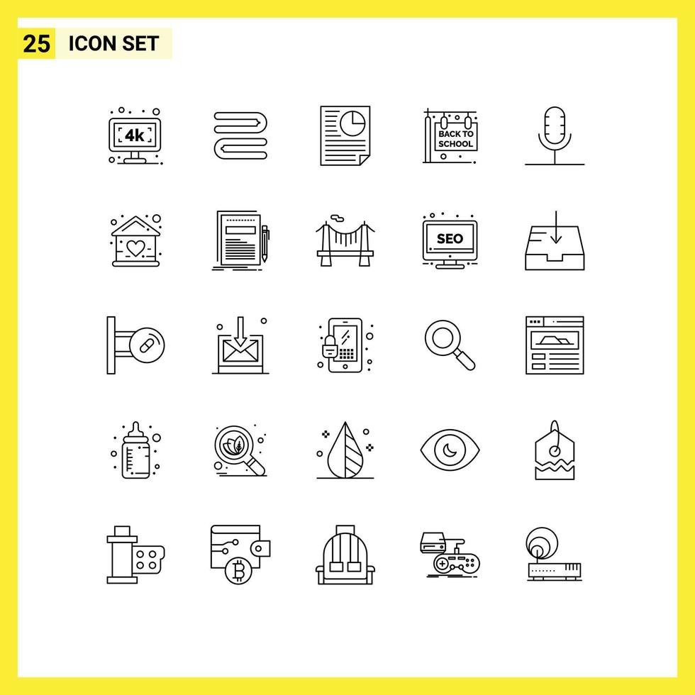 25 Creative Icons Modern Signs and Symbols of mic audio document school education Editable Vector Design Elements