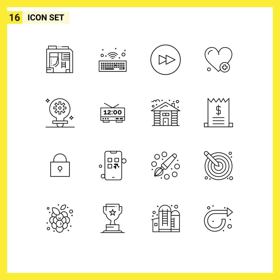 Mobile Interface Outline Set of 16 Pictograms of clock setting forward light add Editable Vector Design Elements