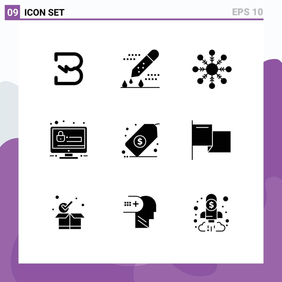Editable Vector Line Pack of 9 Simple Solid Glyphs of management security scientific research account password Editable Vector Design Elements