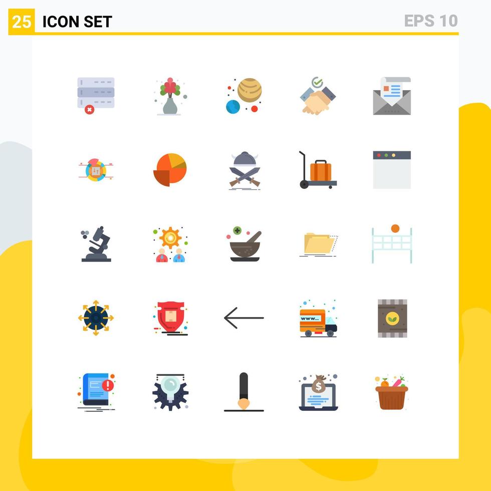 Mobile Interface Flat Color Set of 25 Pictograms of letter email galaxy communication work Editable Vector Design Elements