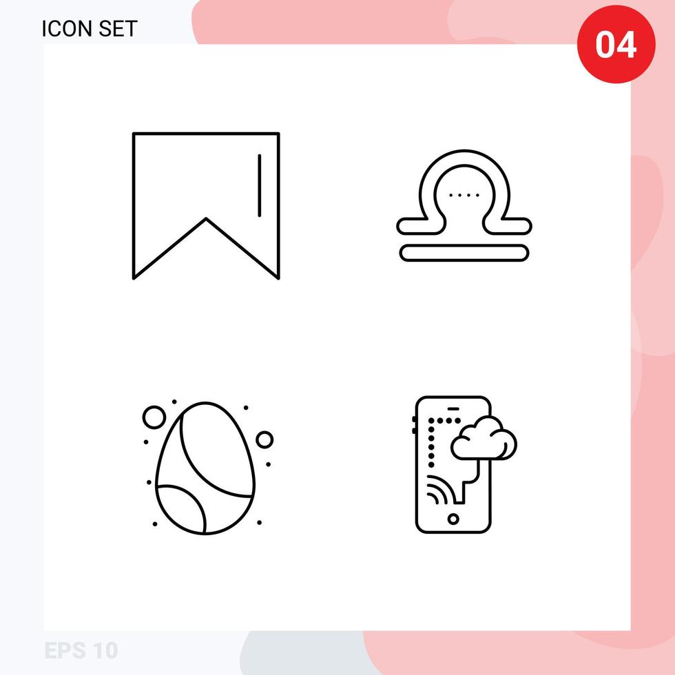 Mobile Interface Line Set of 4 Pictograms of banner celebration libra birthday connection Editable Vector Design Elements