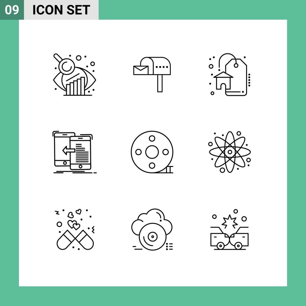 Set of 9 Commercial Outlines pack for clapper action clapper real estate move mobile Editable Vector Design Elements