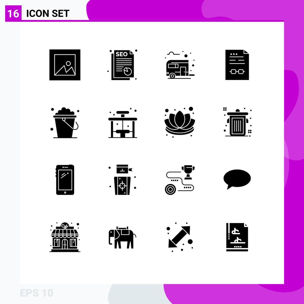 Modern Set of 16 Solid Glyphs and symbols such as cleaning document camp contract business Editable Vector Design Elements