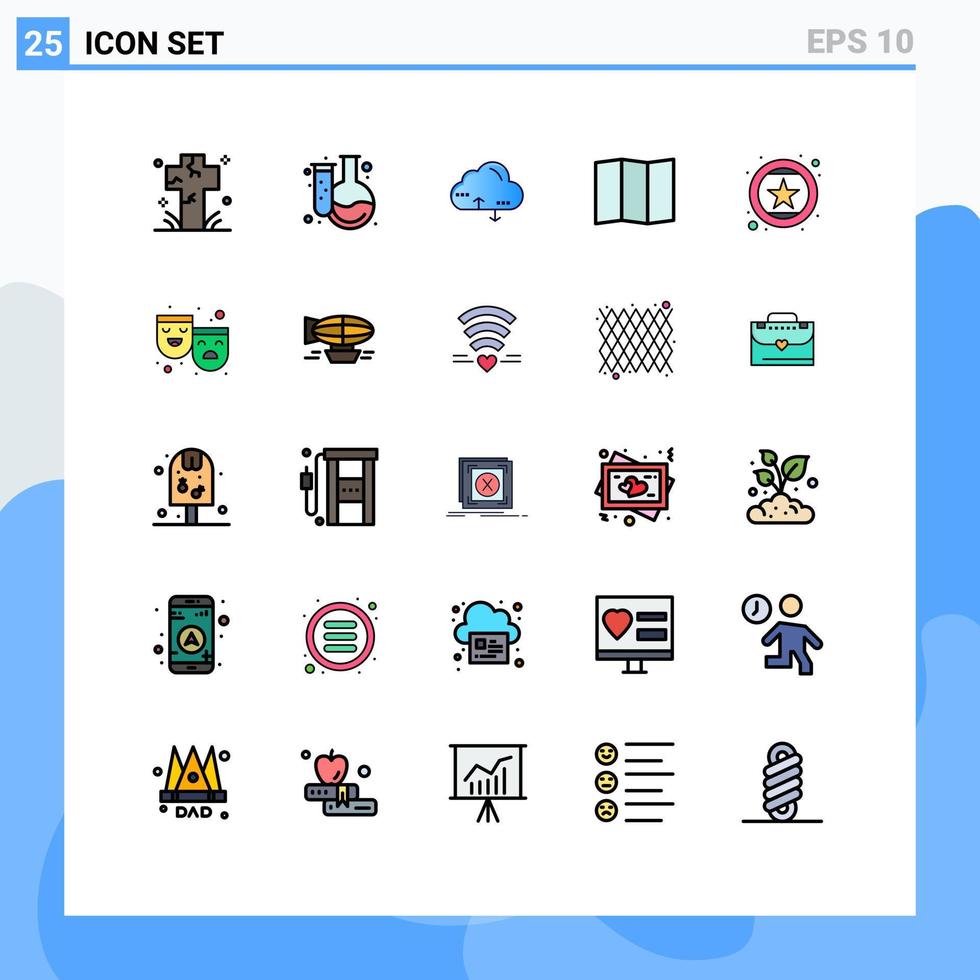 grupo de 25 signos y símbolos de colores planos de línea rellena para evaluar la evaluación de datos de mapas de matraces elementos de diseño de vectores editables