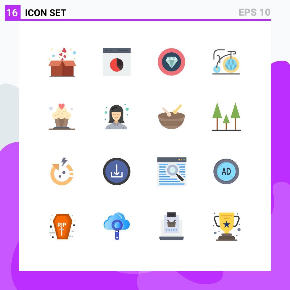 Set of 16 Modern UI Icons Symbols Signs for cake dream statistics bike performance Editable Pack of Creative Vector Design Elements