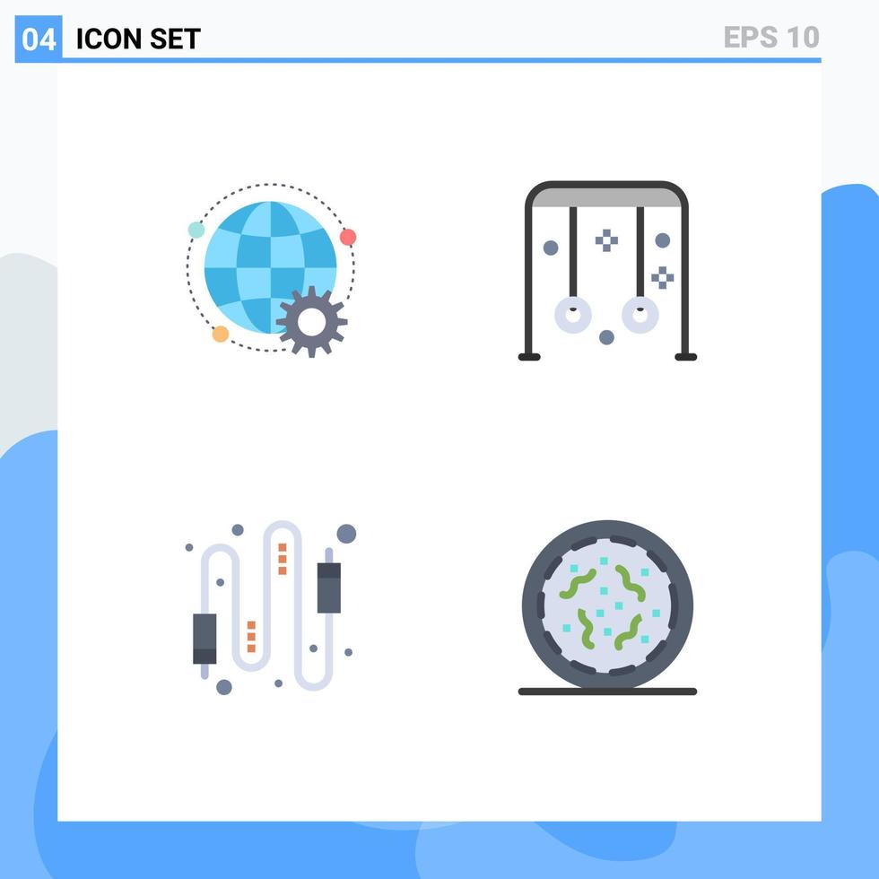 4 Universal Flat Icon Signs Symbols of connected swing globe park cable Editable Vector Design Elements