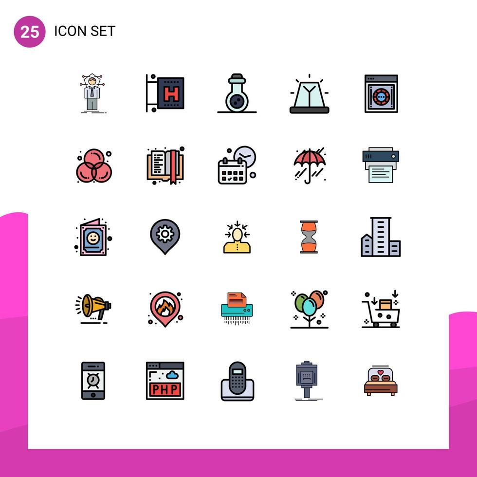 Mobile Interface Filled line Flat Color Set of 25 Pictograms of safe encryption bacteria siren bell Editable Vector Design Elements