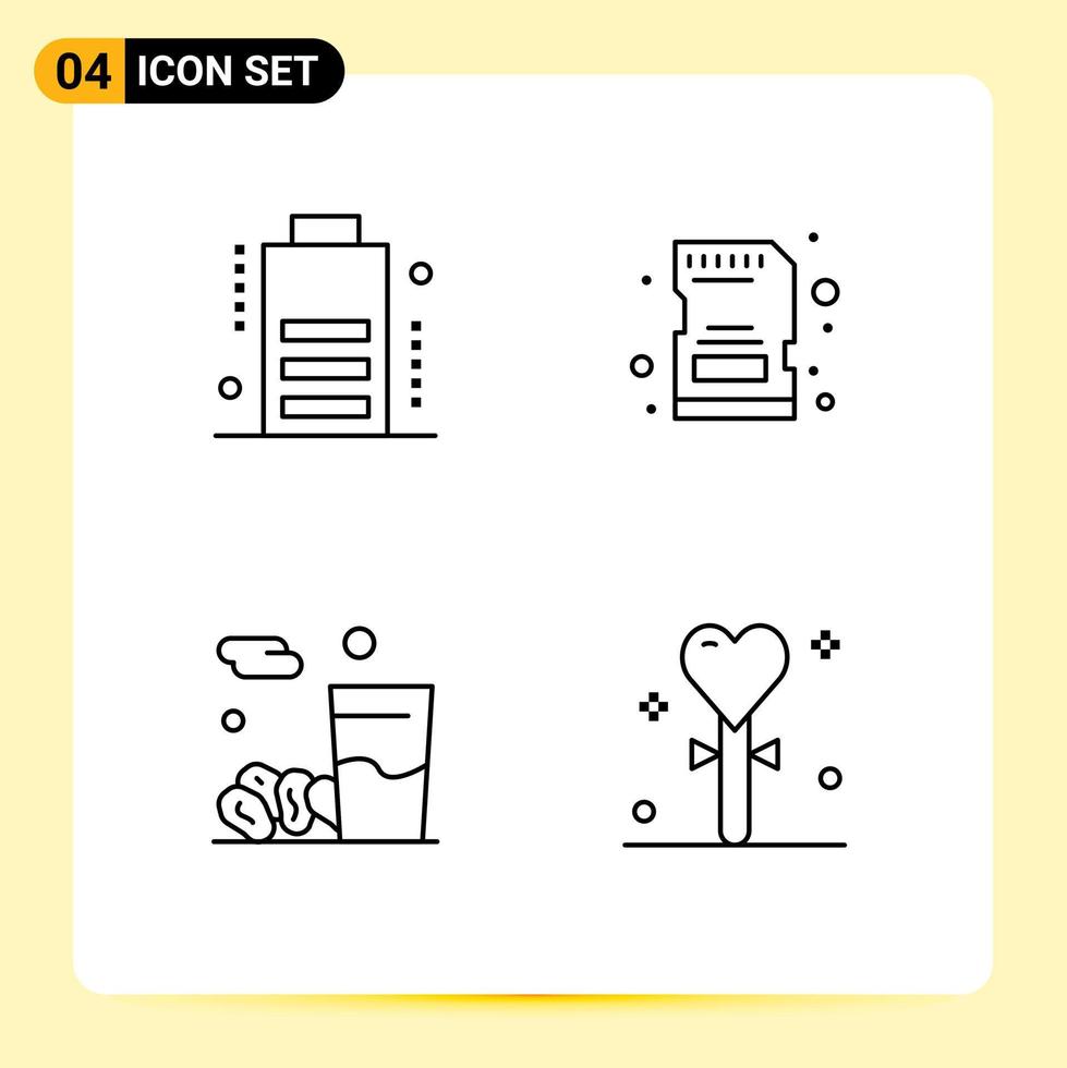4 Creative Icons Modern Signs and Symbols of battery iftar card card celebration Editable Vector Design Elements