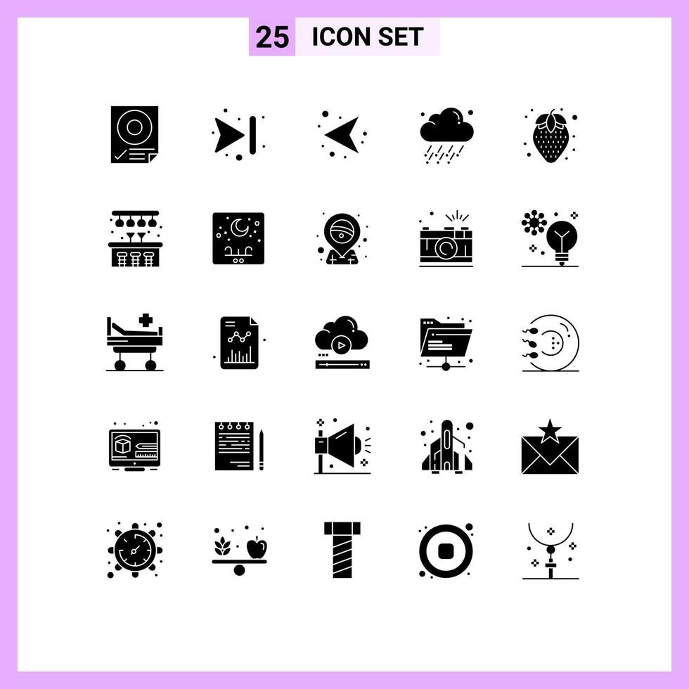 Editable Vector Line Pack of 25 Simple Solid Glyphs of healthy food wind arrows weather cloud Editable Vector Design Elements