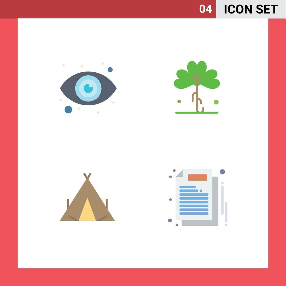 4 iconos planos universales establecidos para aplicaciones web y móviles eye tent clover elementos de diseño vectorial editables de primavera irlandesa vector