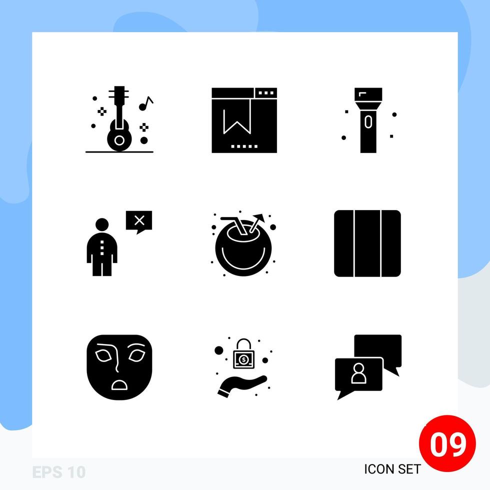 Set of 9 Vector Solid Glyphs on Grid for management corporate devices communication technology Editable Vector Design Elements