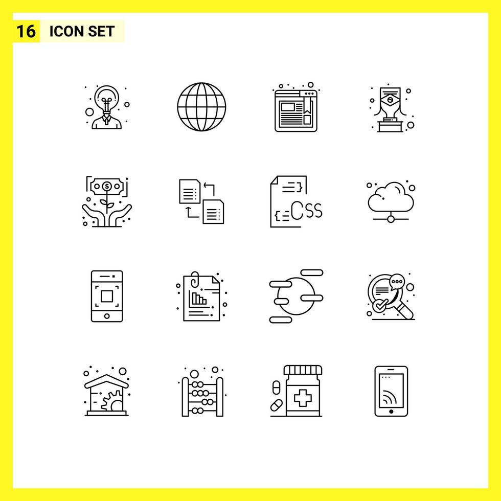 Pack of 16 creative Outlines of money investment website growth award Editable Vector Design Elements
