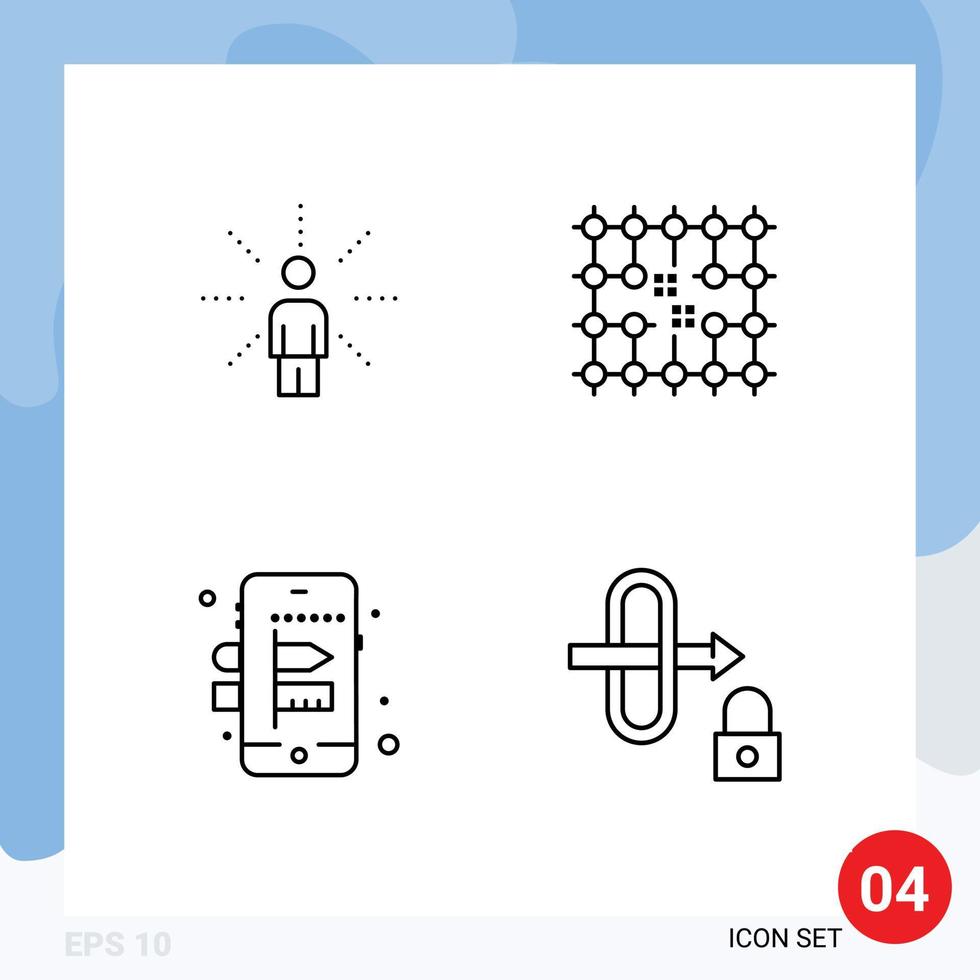 4 User Interface Line Pack of modern Signs and Symbols of awareness material perception connection creative Editable Vector Design Elements