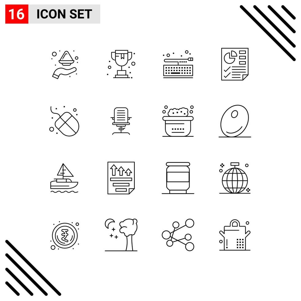Mobile Interface Outline Set of 16 Pictograms of hardware report board page data Editable Vector Design Elements