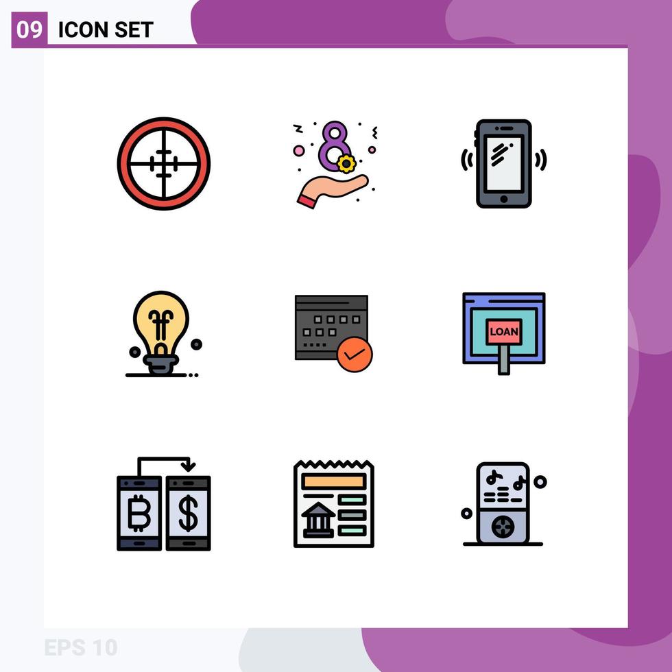 Stock Vector Icon Pack of 9 Line Signs and Symbols for approved idea phone education signals Editable Vector Design Elements
