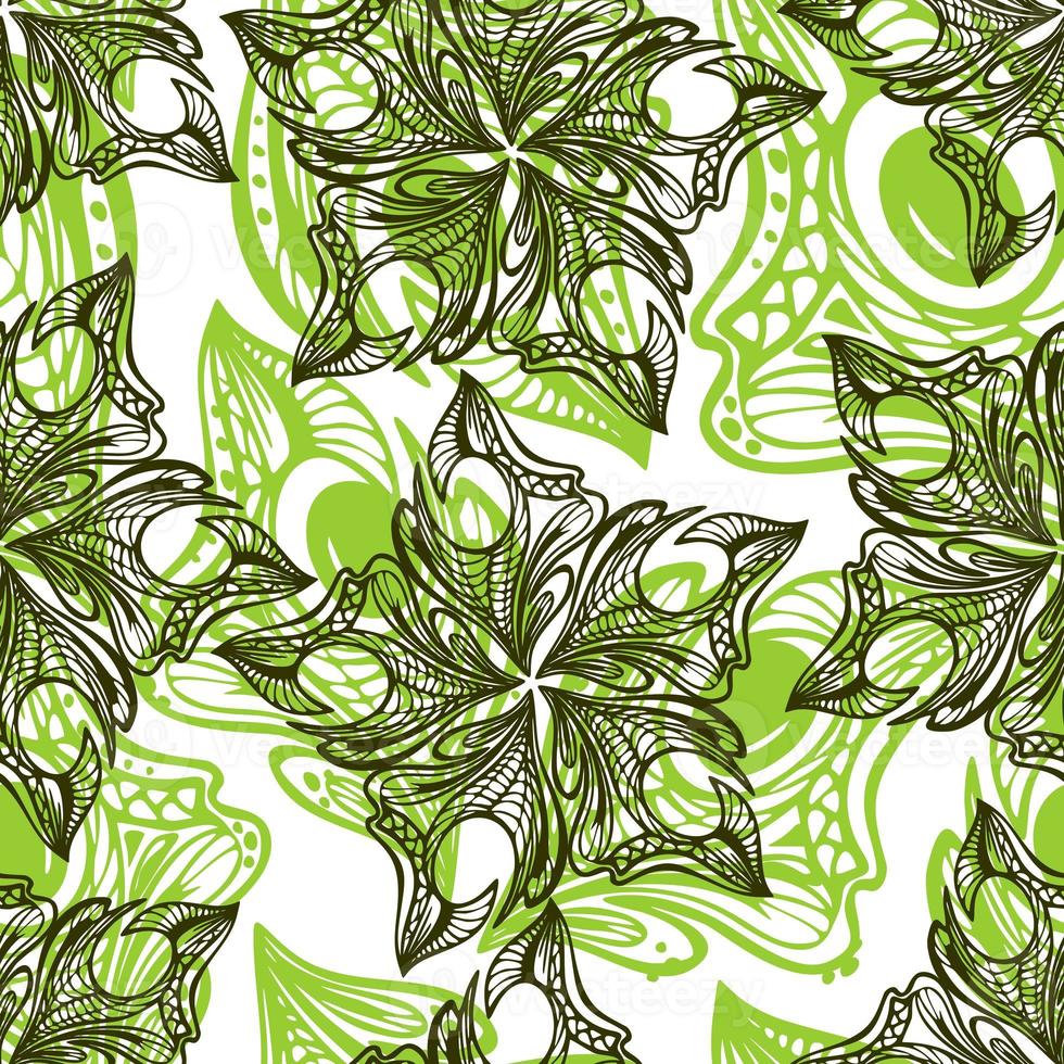 seamless black and green pattern of abstract decorative elements on white background, texture, design photo
